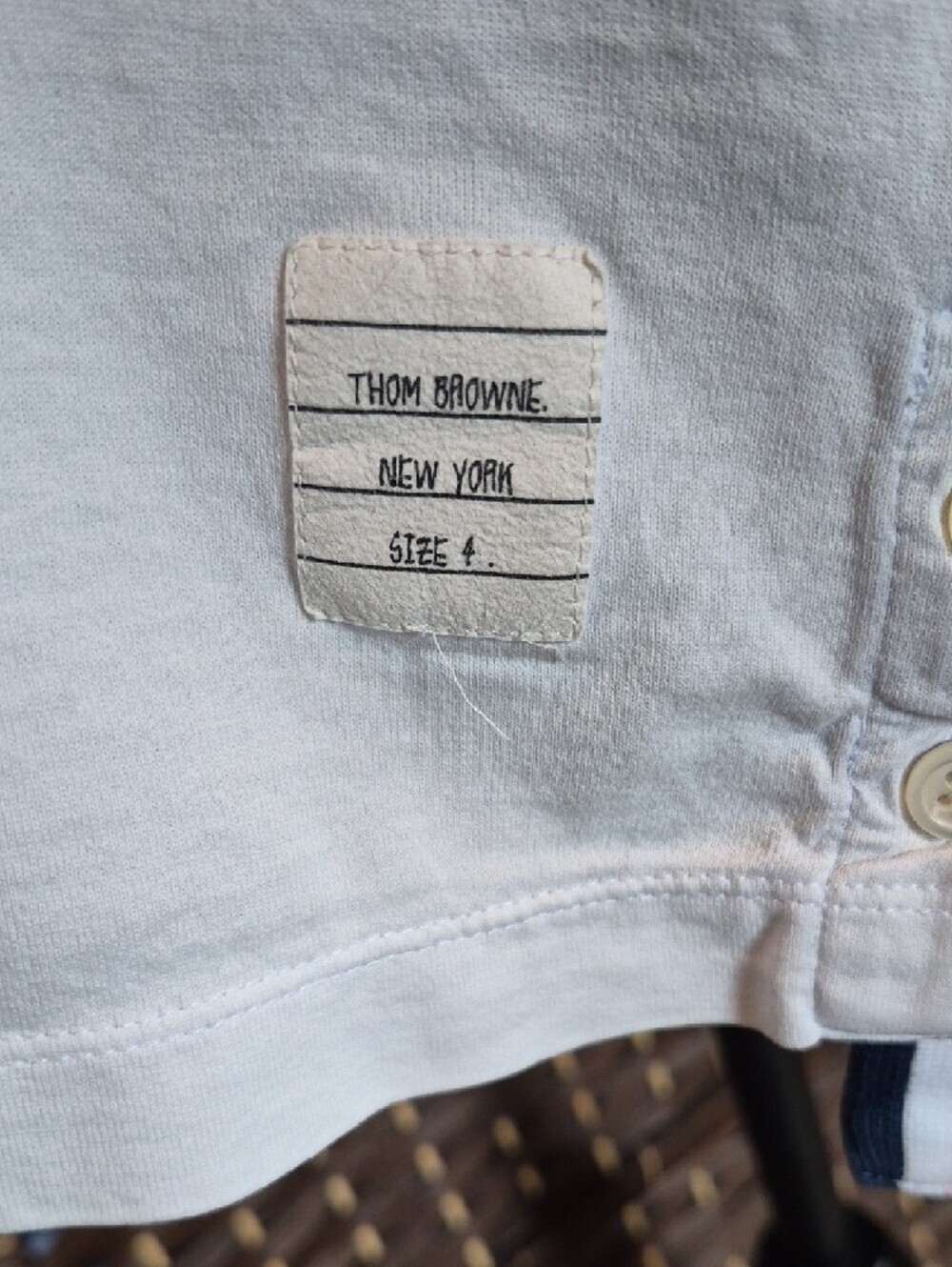 Thom Browne White Short-Sleeve Ringer Tee with Navy Trim - Picture 6 of 9